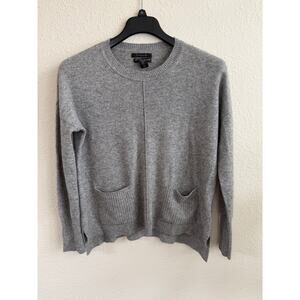 Tahari Pure Luxe 100% Cashmere Grey Crewneck Pocket Sweater - XL